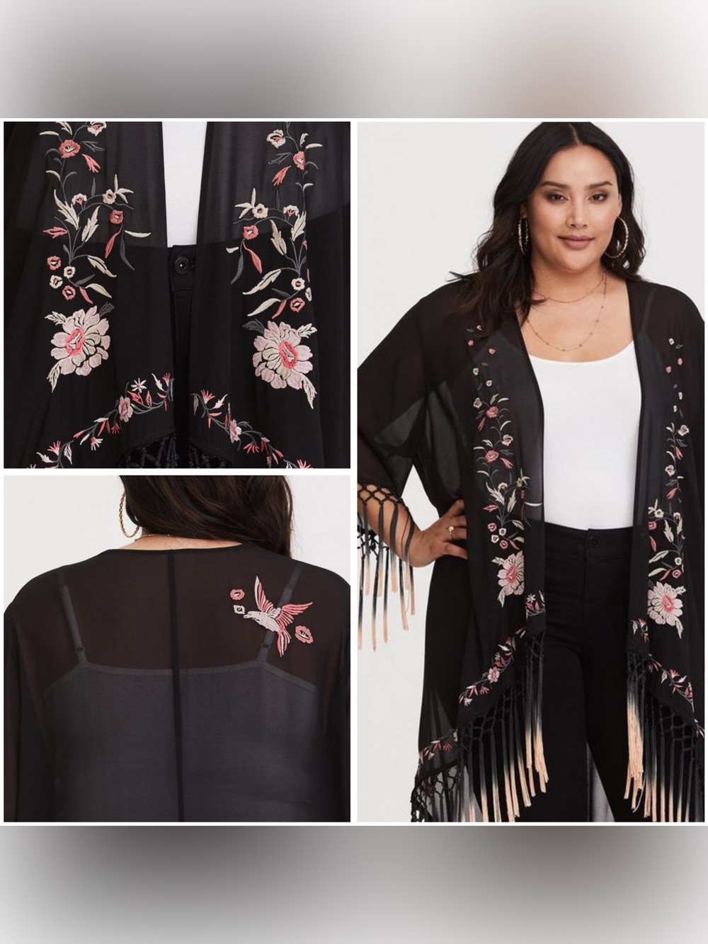 ♡ Torrid Chiffon Fringe Hem Kimono - Picture 2 of 8